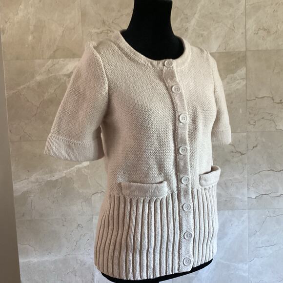 VTG Marc Jacobs Knit Cardigan - L - Beige Short Sleeve, Y2K Holiday Layering - Picture 5 of 9
